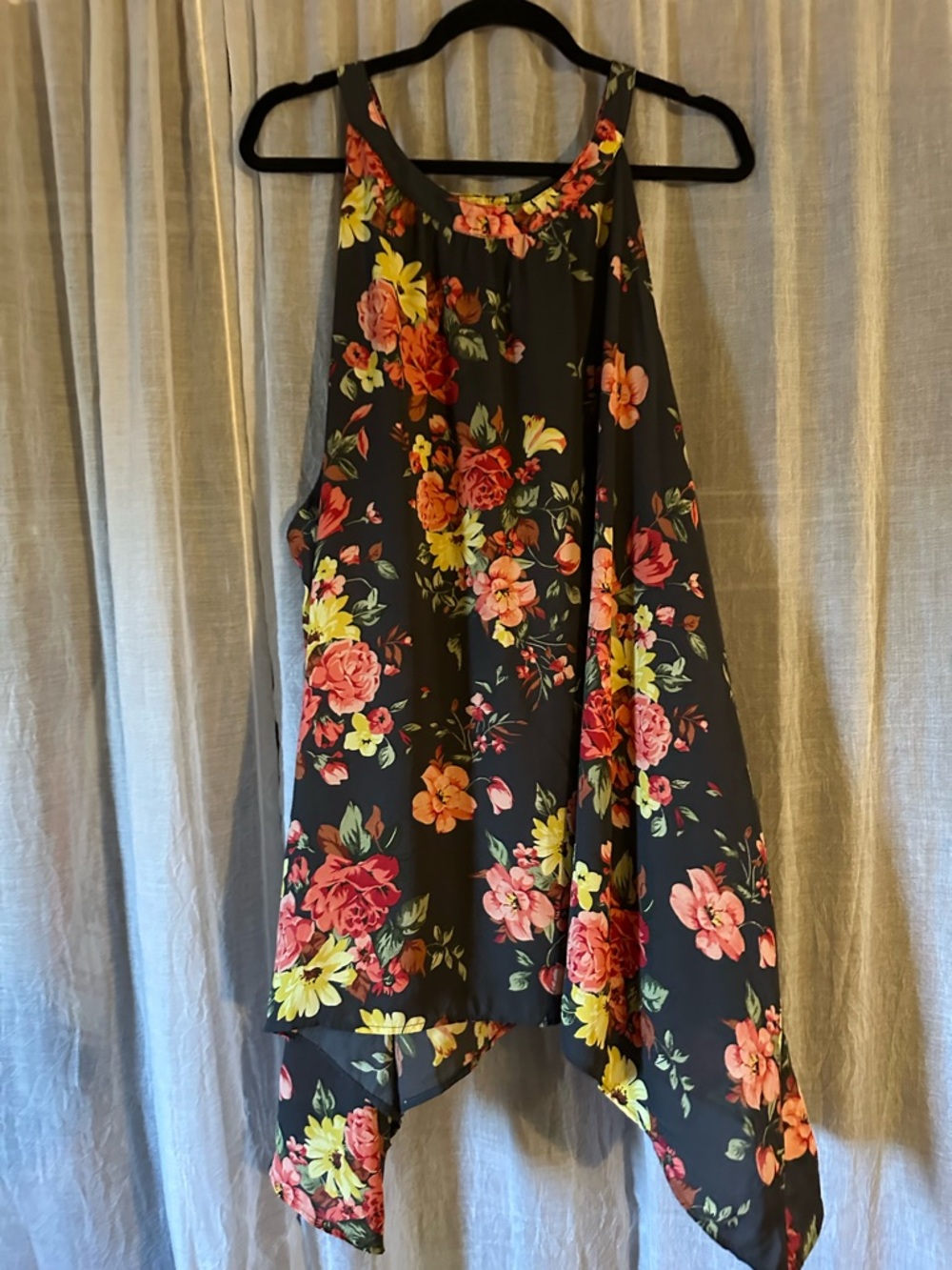 Torrid Grey Floral Tank with Pink & Coral Blooms